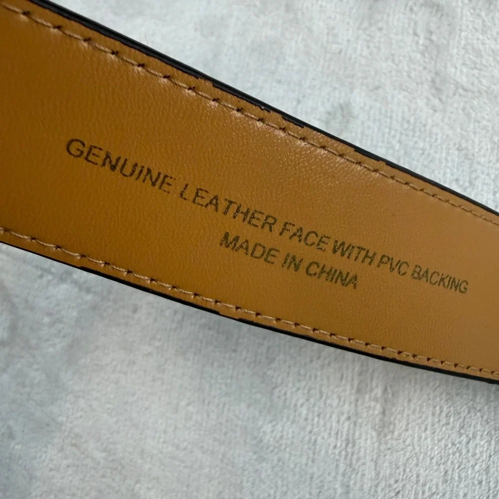 Leopard Calf Hair Belt Womens Small Brown Gold Square Buckle Leather Face Wide